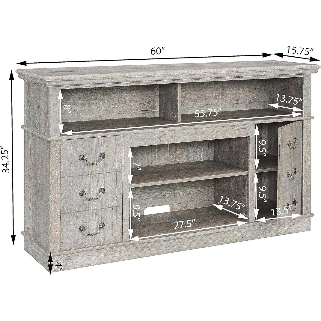 Roomfitters Traditional TV Media Stand, Farmhouse Rustic Entertainment Console, Up to 65" TV, Open and Closed Storage Space