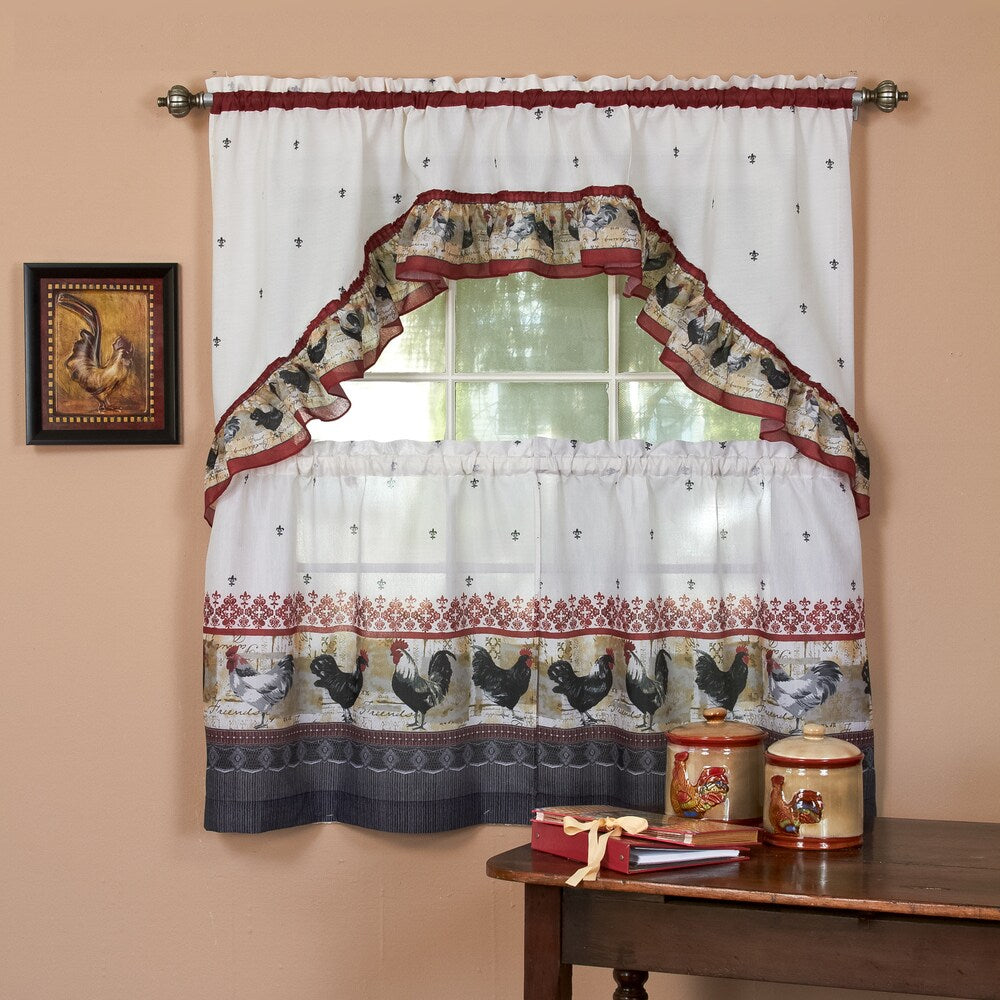 Achim Rooster Printed Tier and Swag Set - 57x 36