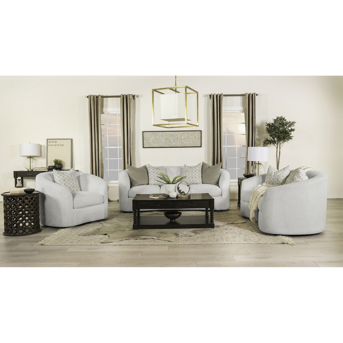 Rory Latte 3-piece Upholstered Sloped Arms Living Room Set