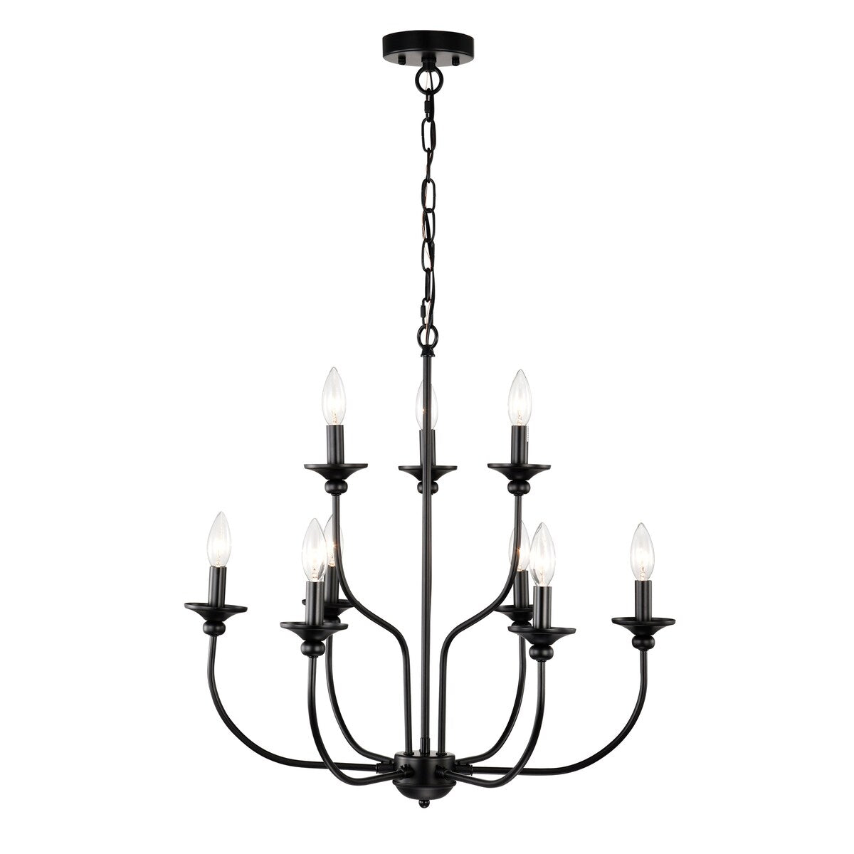 Rosalynne 28-Inch 9-Light Black Finish 2-Tier Drip Cup Candelabra Chandelier Ceiling Light