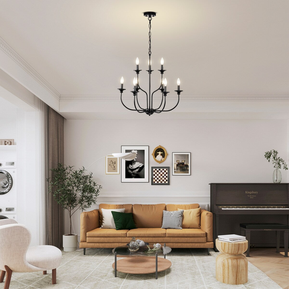 Rosalynne 28-Inch 9-Light Black Finish 2-Tier Drip Cup Candelabra Chandelier Ceiling Light