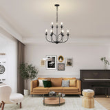 Rosalynne 28-Inch 9-Light Black Finish 2-Tier Drip Cup Candelabra Chandelier Ceiling Light