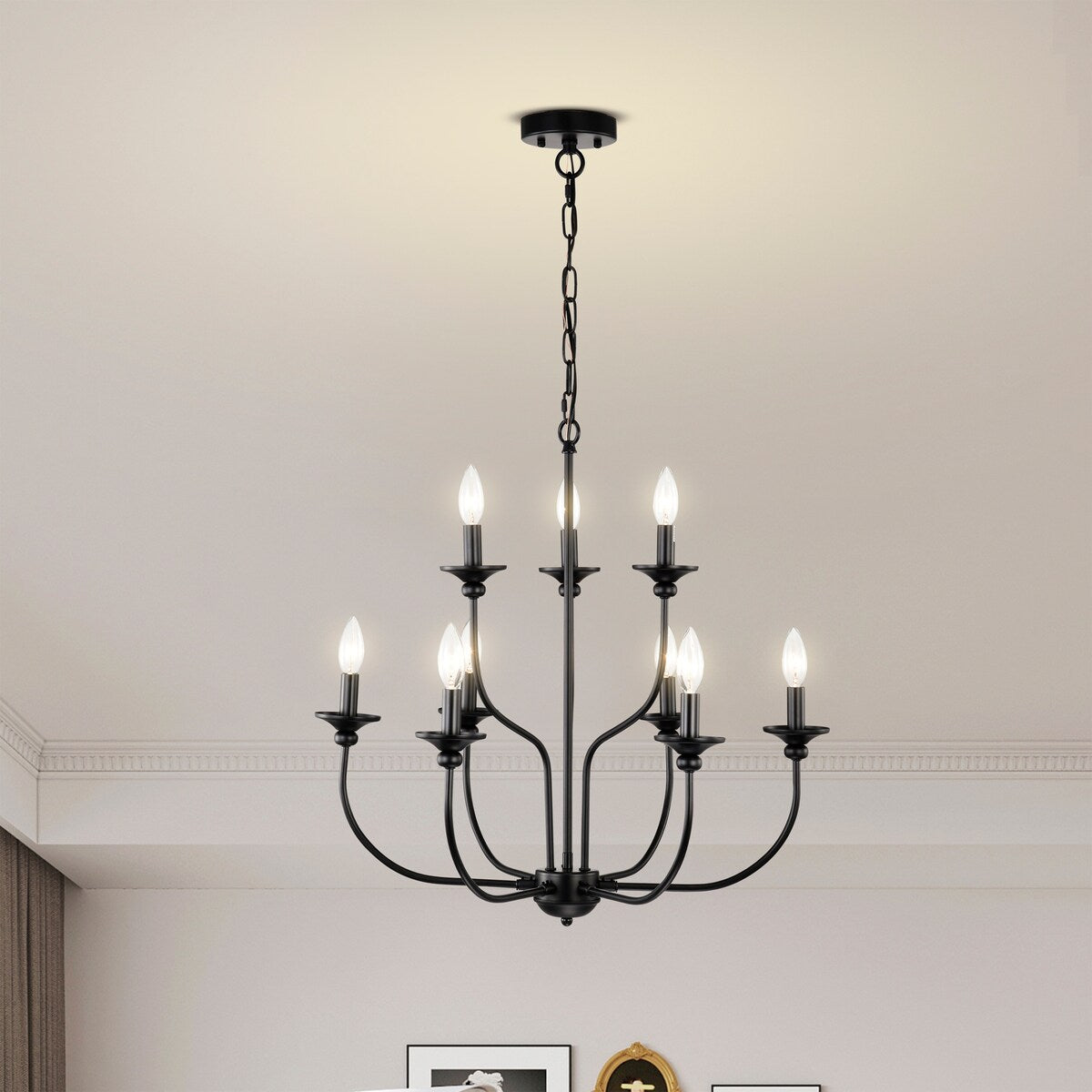 Rosalynne 28-Inch 9-Light Black Finish 2-Tier Drip Cup Candelabra Chandelier Ceiling Light