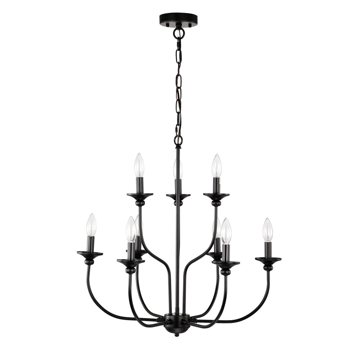 Rosalynne 28-Inch 9-Light Black Finish 2-Tier Drip Cup Candelabra Chandelier Ceiling Light