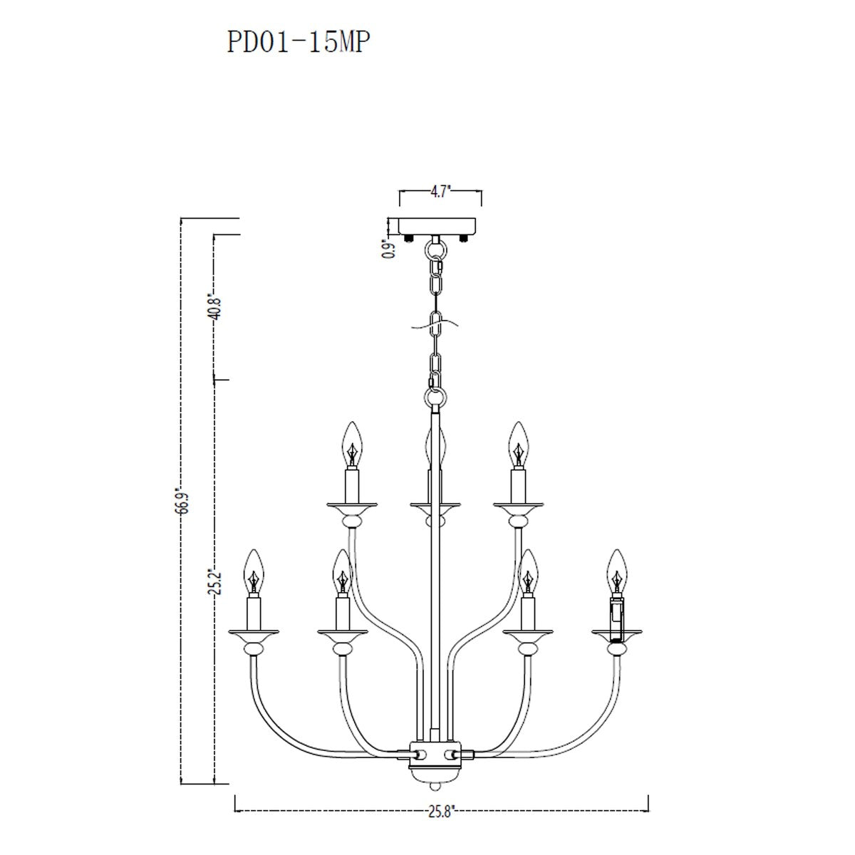 Rosalynne 28-Inch 9-Light Black Finish 2-Tier Drip Cup Candelabra Chandelier Ceiling Light
