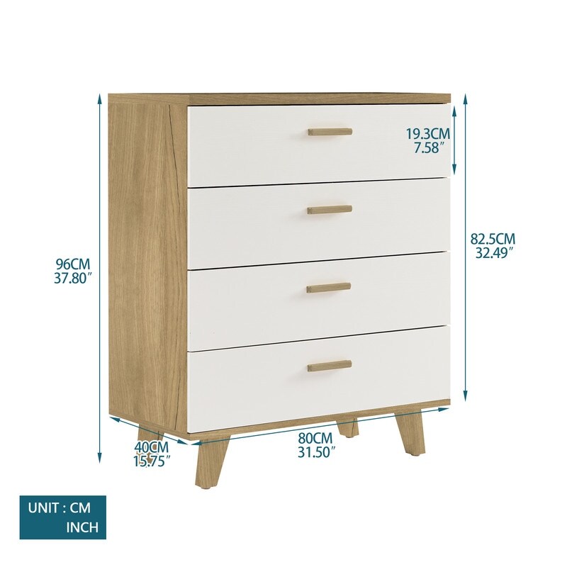 Rosewood White 4-Drawer Chest Storage Cabinet Dresser Organizer