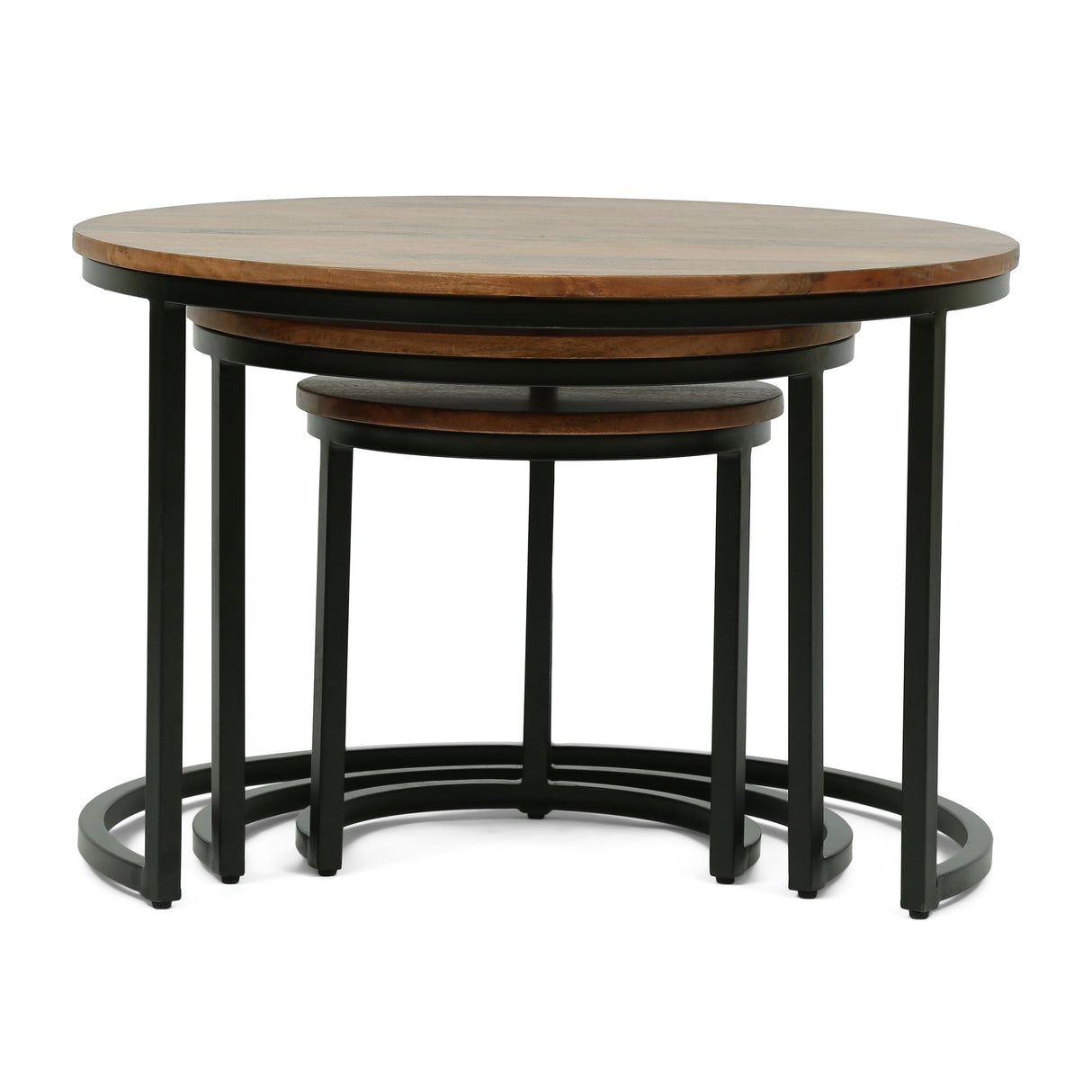 Rosher Modern Industrial Handcrafted Mango Wood Nested Tables (Set of 3) by Christopher Knight Home