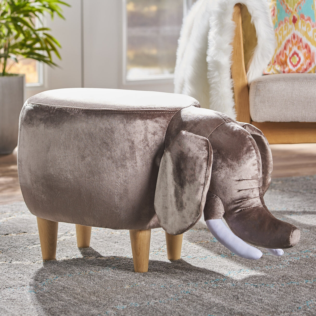 Rosie Velvet Elephant Ottoman by Christopher Knight Home