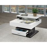 Rotating Coffee Table with Lift Top & Storage Drawer, White/Grey