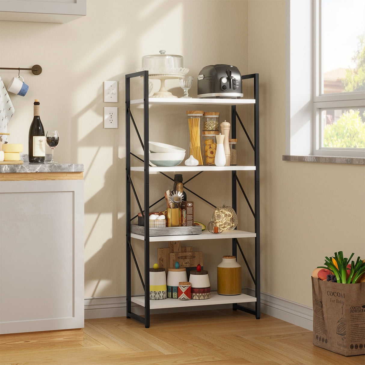 Roul Wood 4-Tier Bookshelf Free Standing 4 Shelf Bookcases Open Display Storage White