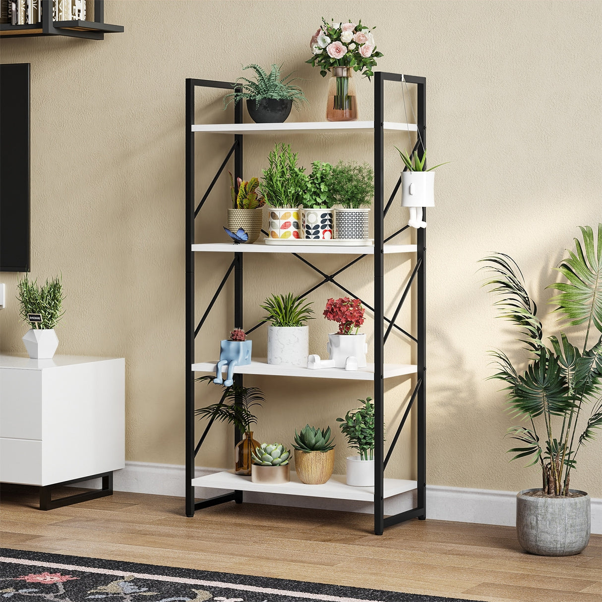 Roul Wood 4-Tier Bookshelf Free Standing 4 Shelf Bookcases Open Display Storage White