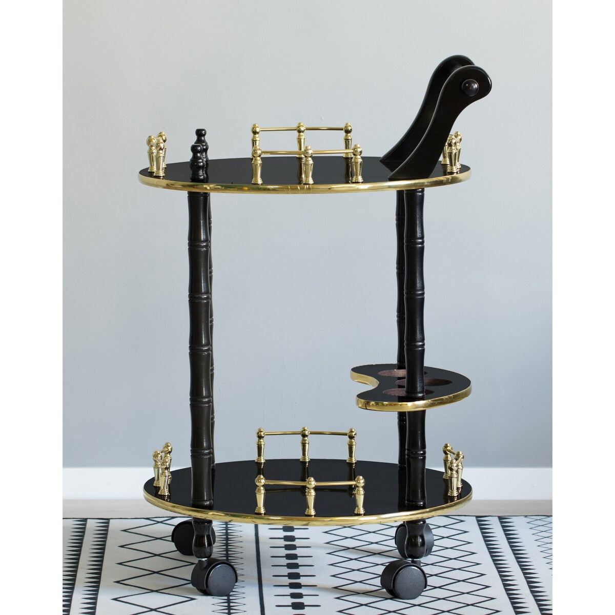 Round 2-tier Serving Bar Cart with Wheels