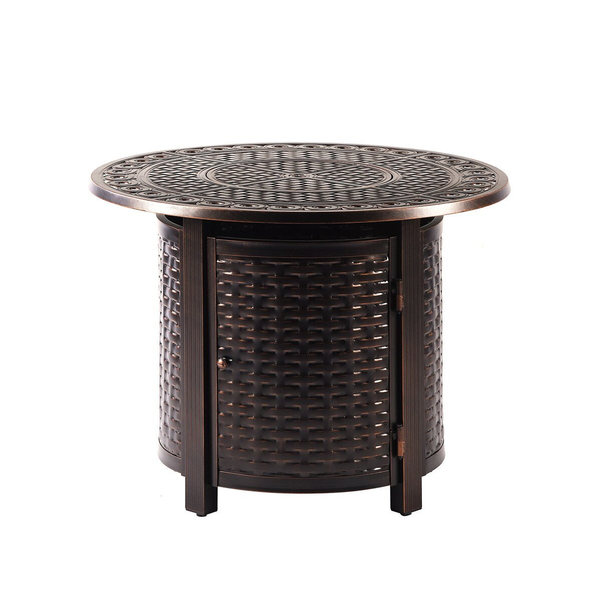 Round 34 in. x 34 in. Aluminum Propane Fire Pit Table with Glass Beads, Two Covers, Lid, 37,000 BTUs - N/A