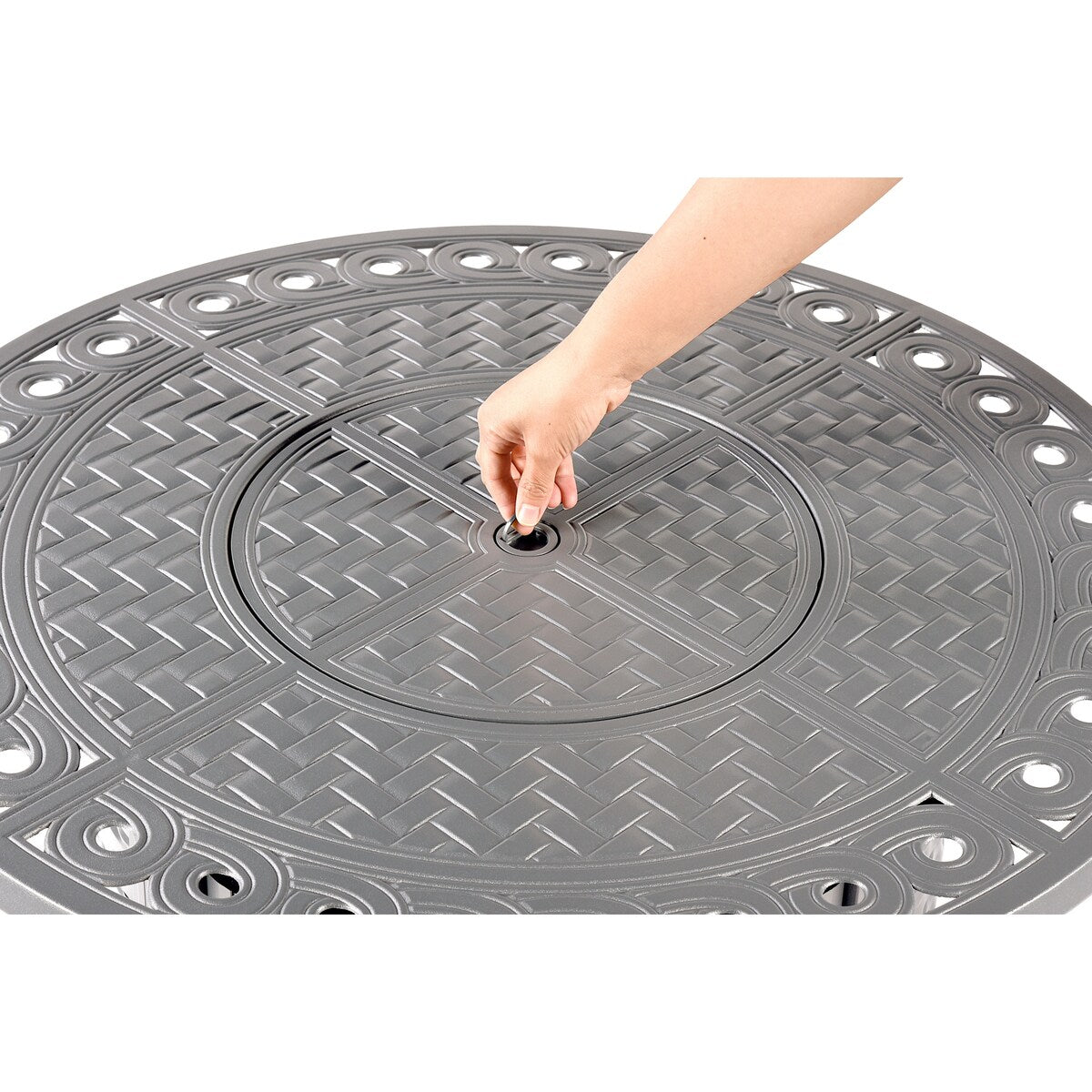Round 34 in. x 34 in. Aluminum Propane Fire Pit Table with Glass Beads, Two Covers, Lid, 37,000 BTUs - N/A