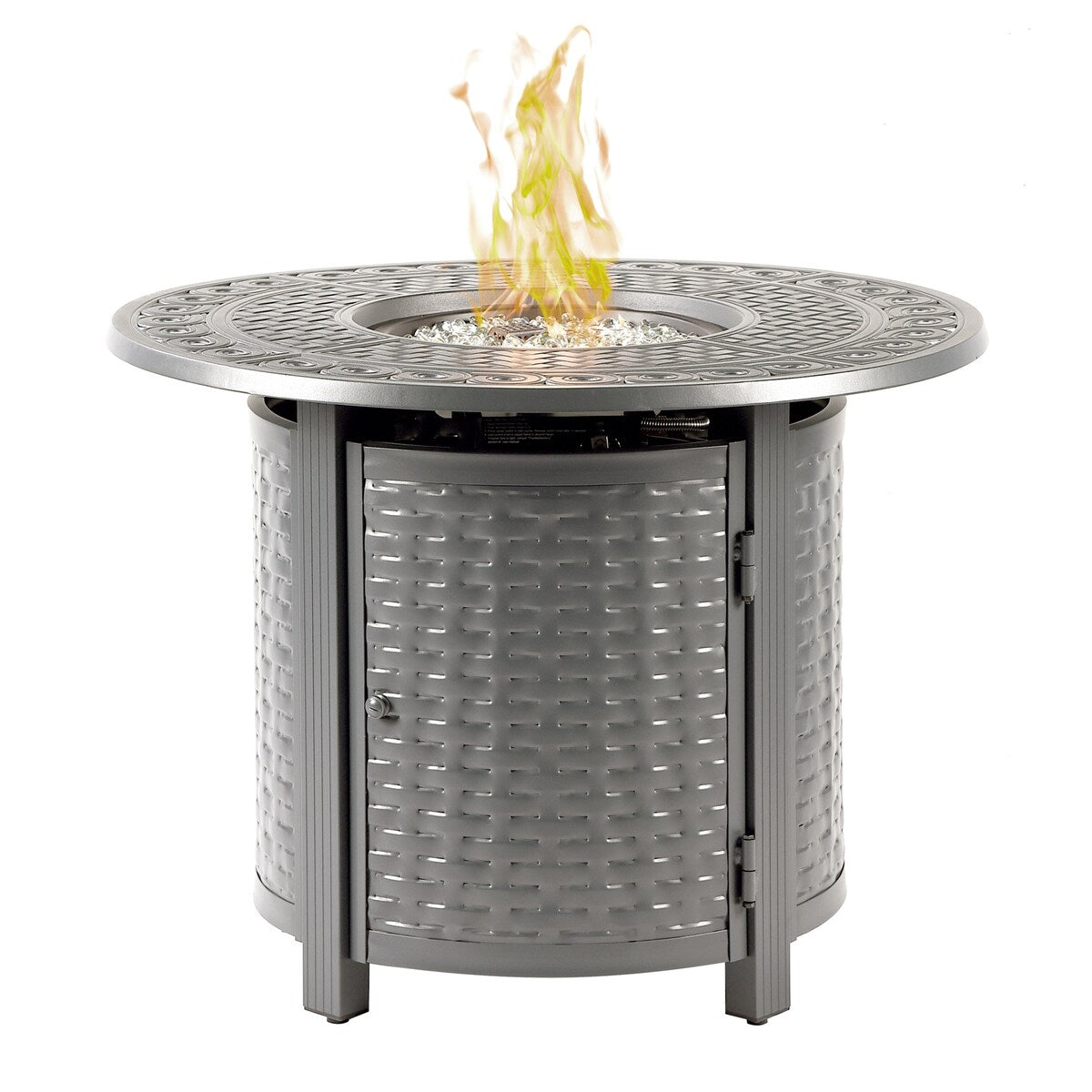 Round 34 in. x 34 in. Aluminum Propane Fire Pit Table with Glass Beads, Two Covers, Lid, 37,000 BTUs - N/A