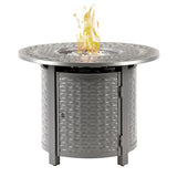 Round 34 in. x 34 in. Aluminum Propane Fire Pit Table with Glass Beads, Two Covers, Lid, 37,000 BTUs - N/A