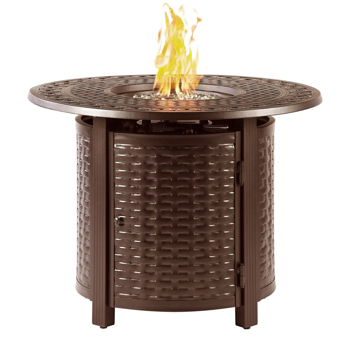 Round 34 in. x 34 in. Aluminum Propane Fire Pit Table with Glass Beads, Two Covers, Lid, 37,000 BTUs - N/A