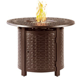 Round 34 in. x 34 in. Aluminum Propane Fire Pit Table with Glass Beads, Two Covers, Lid, 37,000 BTUs - N/A
