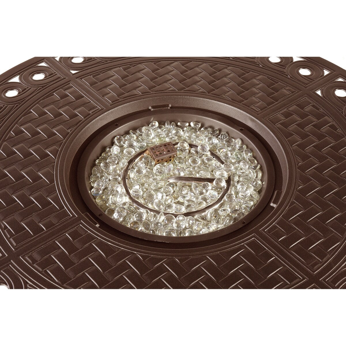 Round 34 in. x 34 in. Aluminum Propane Fire Pit Table with Glass Beads, Two Covers, Lid, 37,000 BTUs - N/A