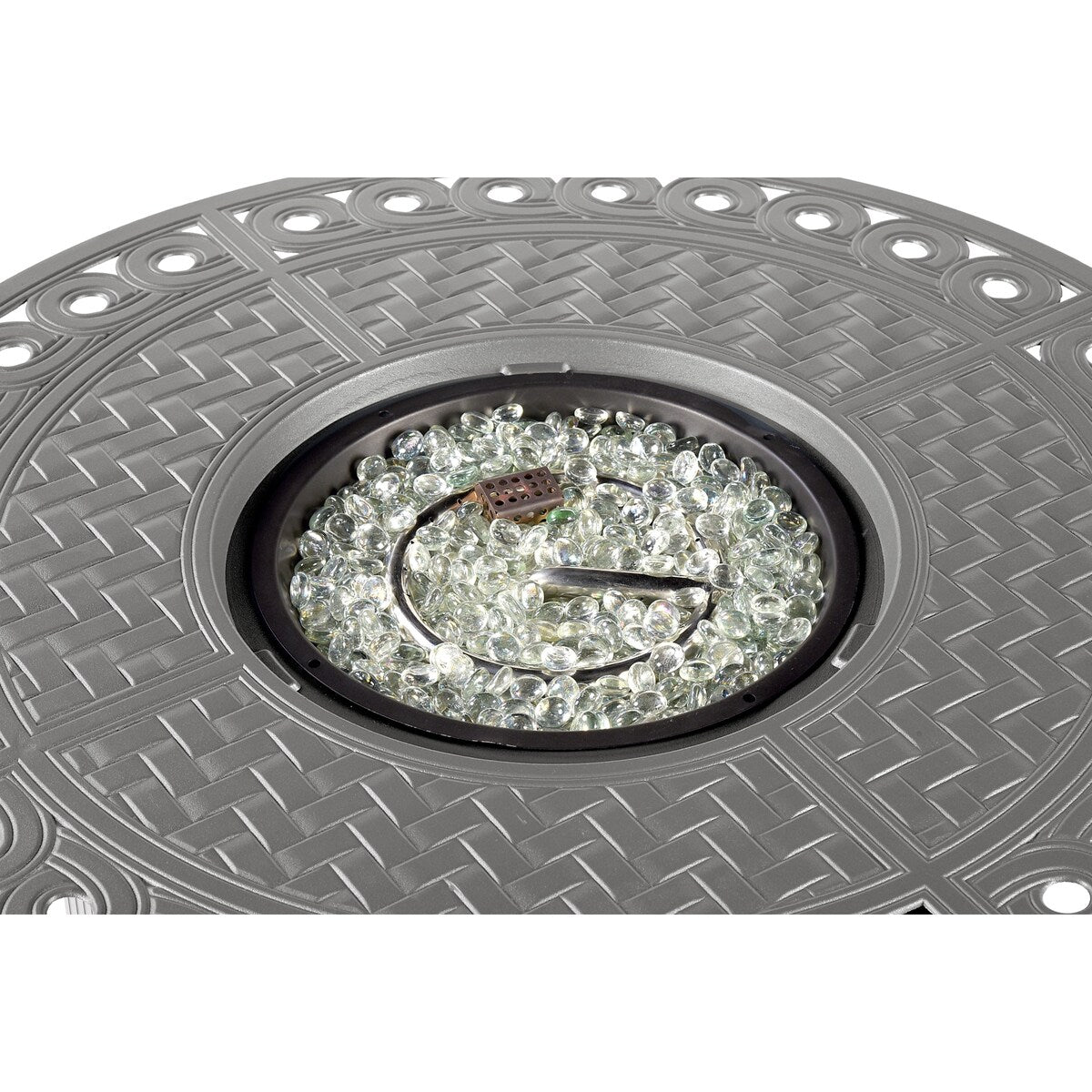 Round 34 in. x 34 in. Aluminum Propane Fire Pit Table with Glass Beads, Two Covers, Lid, 37,000 BTUs - N/A