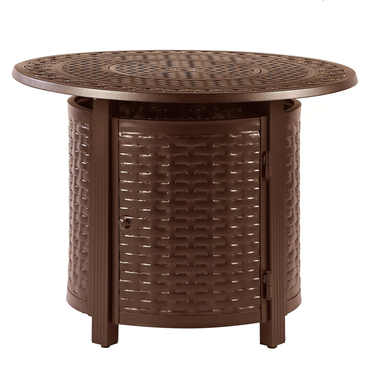 Round 34 in. x 34 in. Aluminum Propane Fire Pit Table with Glass Beads, Two Covers, Lid, 37,000 BTUs - N/A