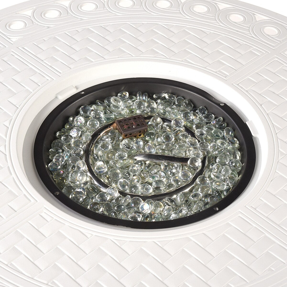 Round 34 in. x 34 in. Aluminum Propane Fire Pit Table with Glass Beads, Two Covers, Lid, 37,000 BTUs - N/A