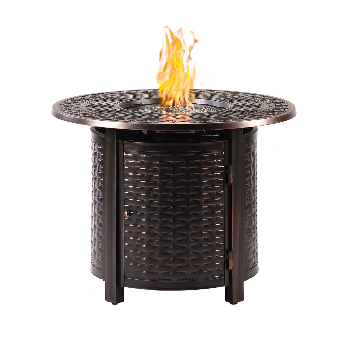 Round 34 in. x 34 in. Aluminum Propane Fire Pit Table with Glass Beads, Two Covers, Lid, 37,000 BTUs - N/A