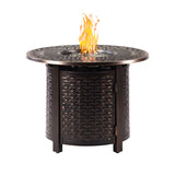 Round 34 in. x 34 in. Aluminum Propane Fire Pit Table with Glass Beads, Two Covers, Lid, 37,000 BTUs - N/A