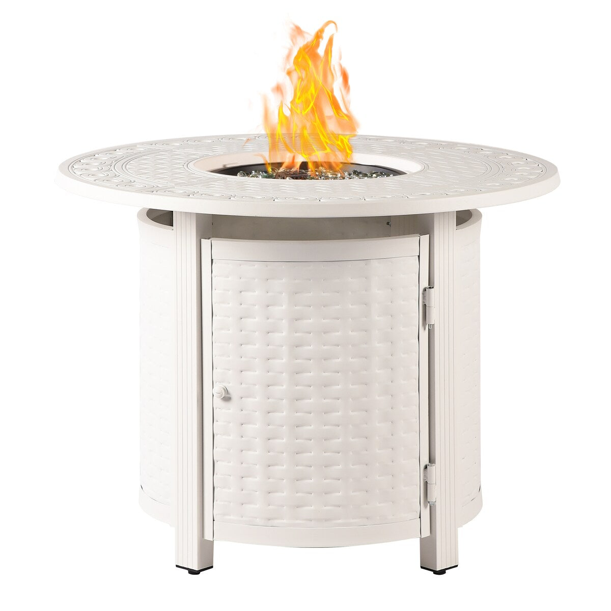 Round 34 in. x 34 in. Aluminum Propane Fire Pit Table with Glass Beads, Two Covers, Lid, 37,000 BTUs - N/A