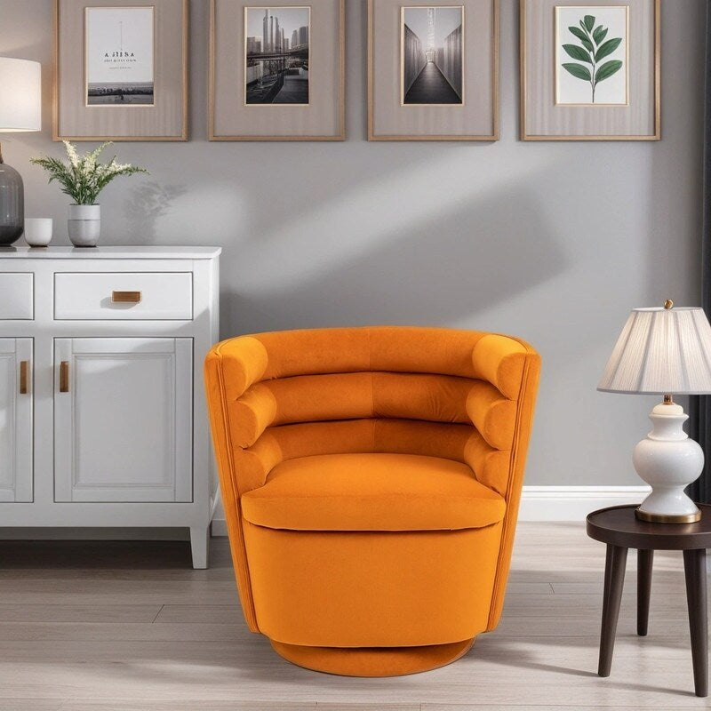 Round Accent Barrel Chair with storage Swivel Leisure Arm Chair, Beige