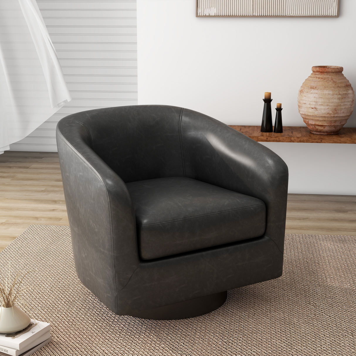 Round Barrel Armchair 360-Degree Swivel Accent Chairs
