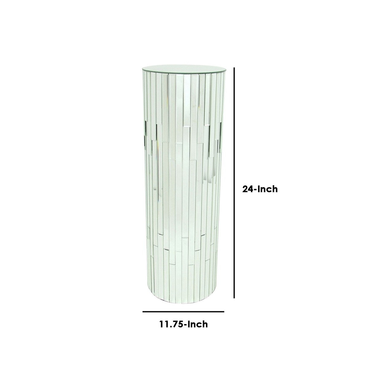 Round Beveled Mirror Pedestal with Wooden Frame, Small, Silver