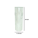 Round Beveled Mirror Pedestal with Wooden Frame, Small, Silver