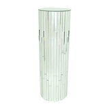 Round Beveled Mirror Pedestal with Wooden Frame, Small, Silver