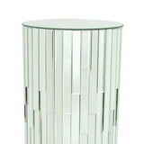 Round Beveled Mirror Pedestal with Wooden Frame, Small, Silver