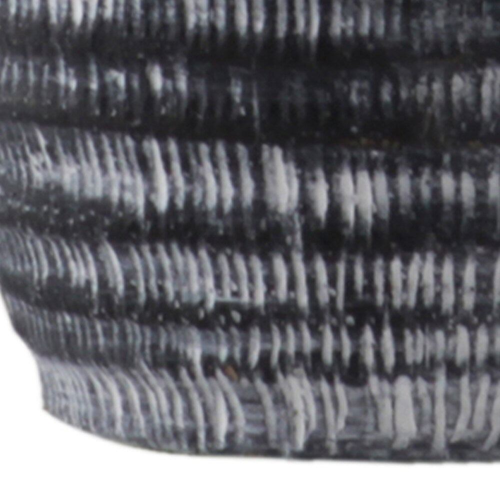 Round Cement Pot with Banded Rim Mouth and Ribbed Pattern, Set of 3, Gray