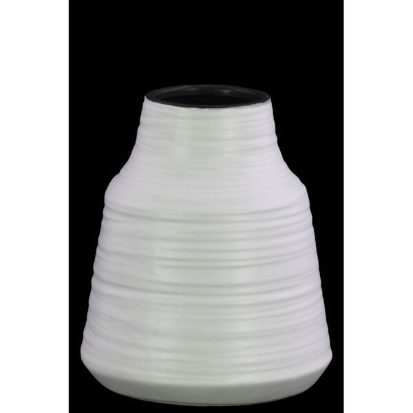 Round Ceramic Vase With Combed Design, Small, White
