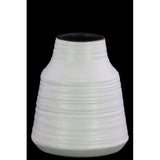 Round Ceramic Vase With Combed Design, Small, White