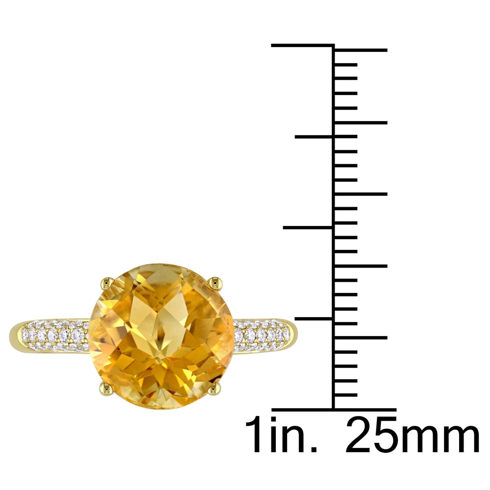 Round Checkered Citrine and 1/5ct TDW Diamond Engagement Ring in 14k Yellow Gold by The Miadora Sign