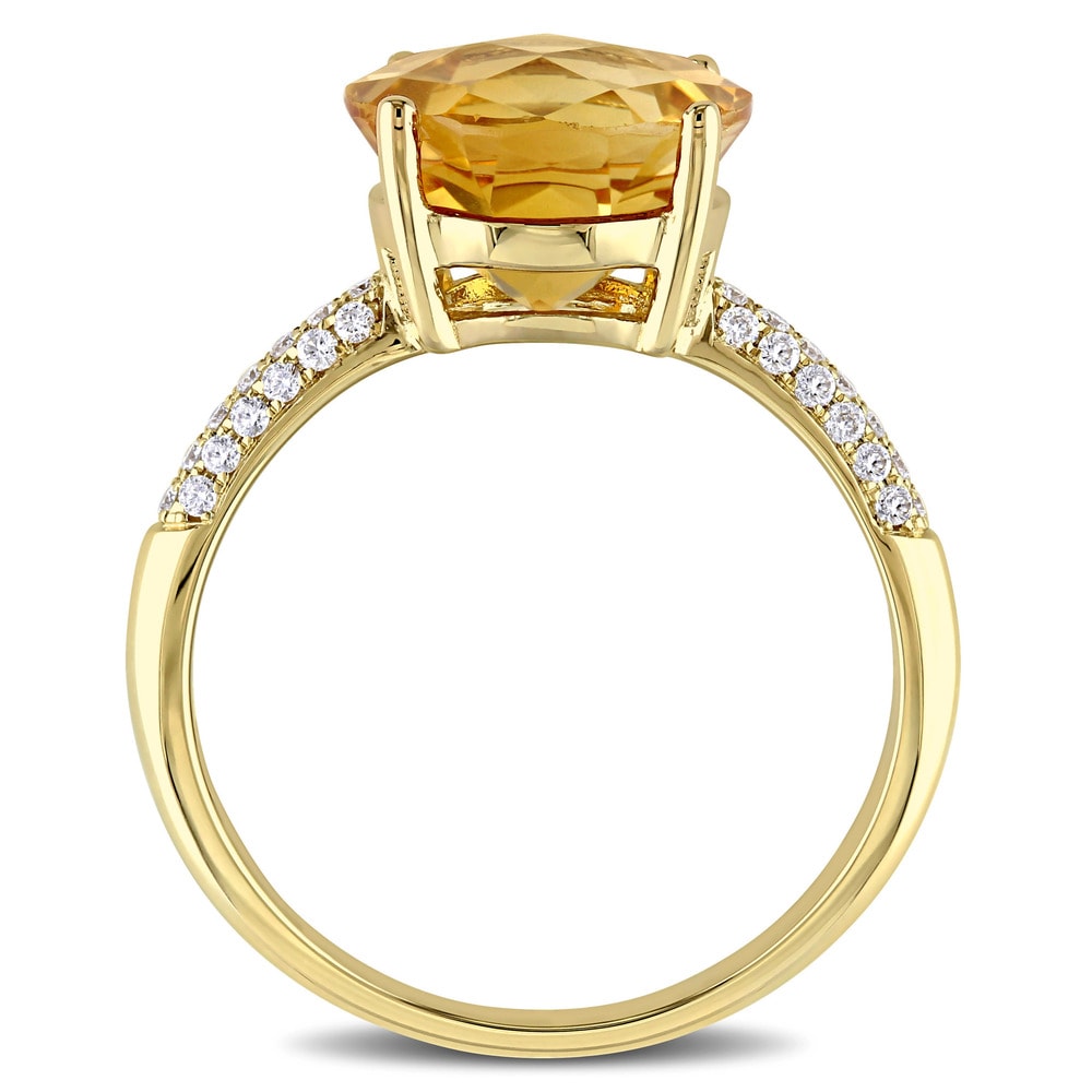 Round Checkered Citrine and 1/5ct TDW Diamond Engagement Ring in 14k Yellow Gold by The Miadora Sign