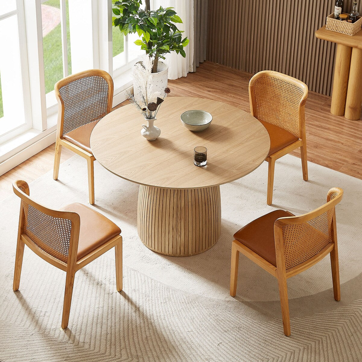 Round Dining Table Modern Wood Kitchen Table 47.24" Circular Tabletop for Leisure Coffee Table OAK.