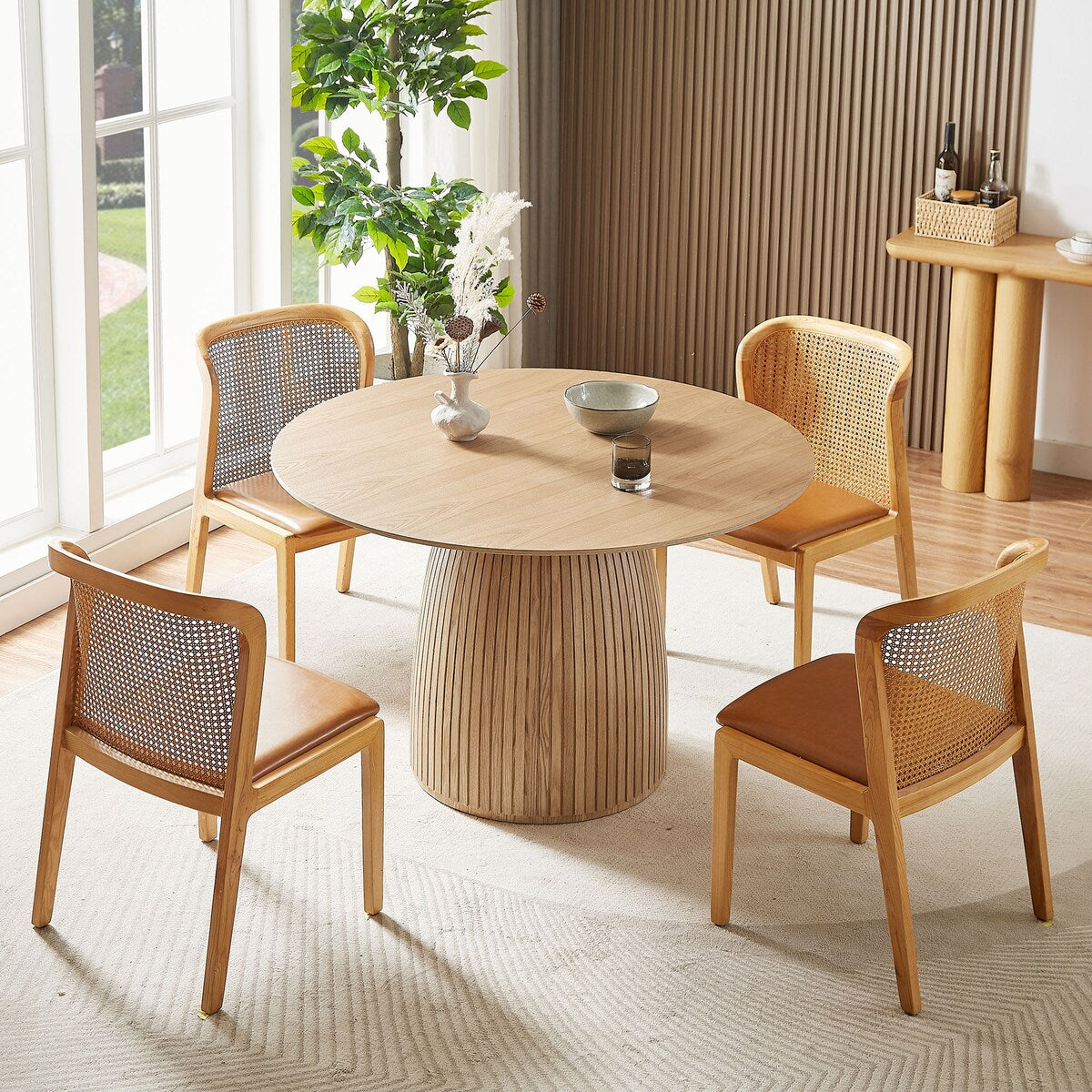 Round Dining Table Modern Wood Kitchen Table 47.24" Circular Tabletop for Leisure Coffee Table OAK.