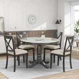 Round Dining Table Set for 4 - 41.7" Faux Marble Round Dining Table with 4 Solid Wood Chairs