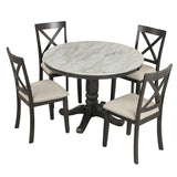 Round Dining Table Set for 4 - 41.7" Faux Marble Round Dining Table with 4 Solid Wood Chairs