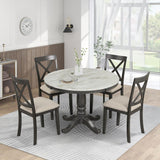 Round Dining Table Set for 4 - 41.7" Faux Marble Round Dining Table with 4 Solid Wood Chairs