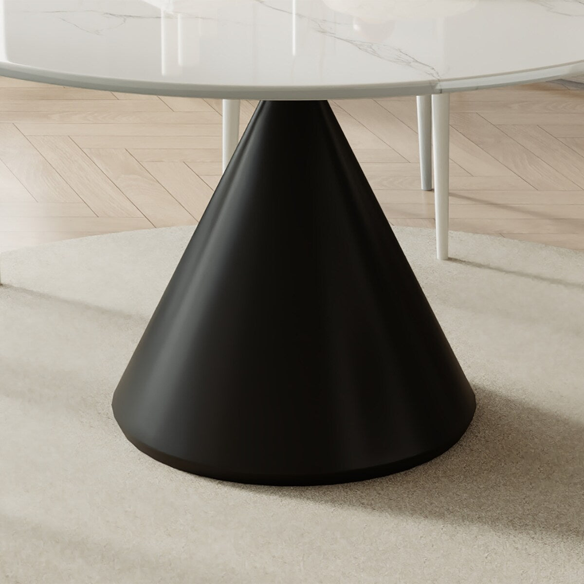 Modern 53" Round Dining Table for 6, Glossy White Stone Tabletop