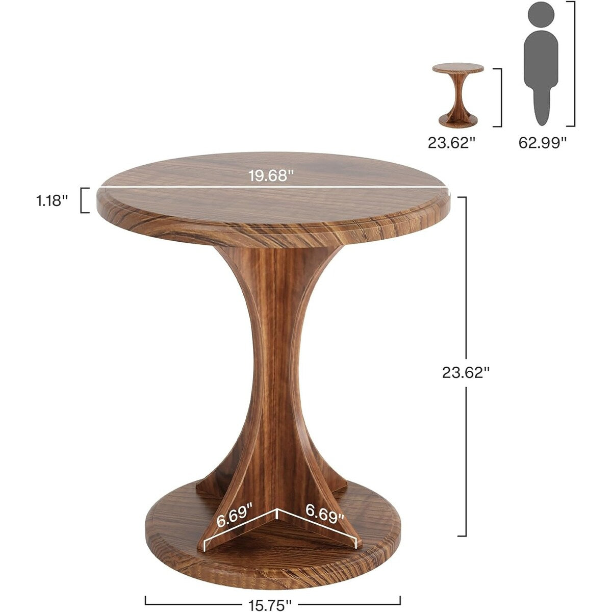 Round End Side Table for Living Room, Wood Small Sofa Chair Side Table, Easy Assembly
