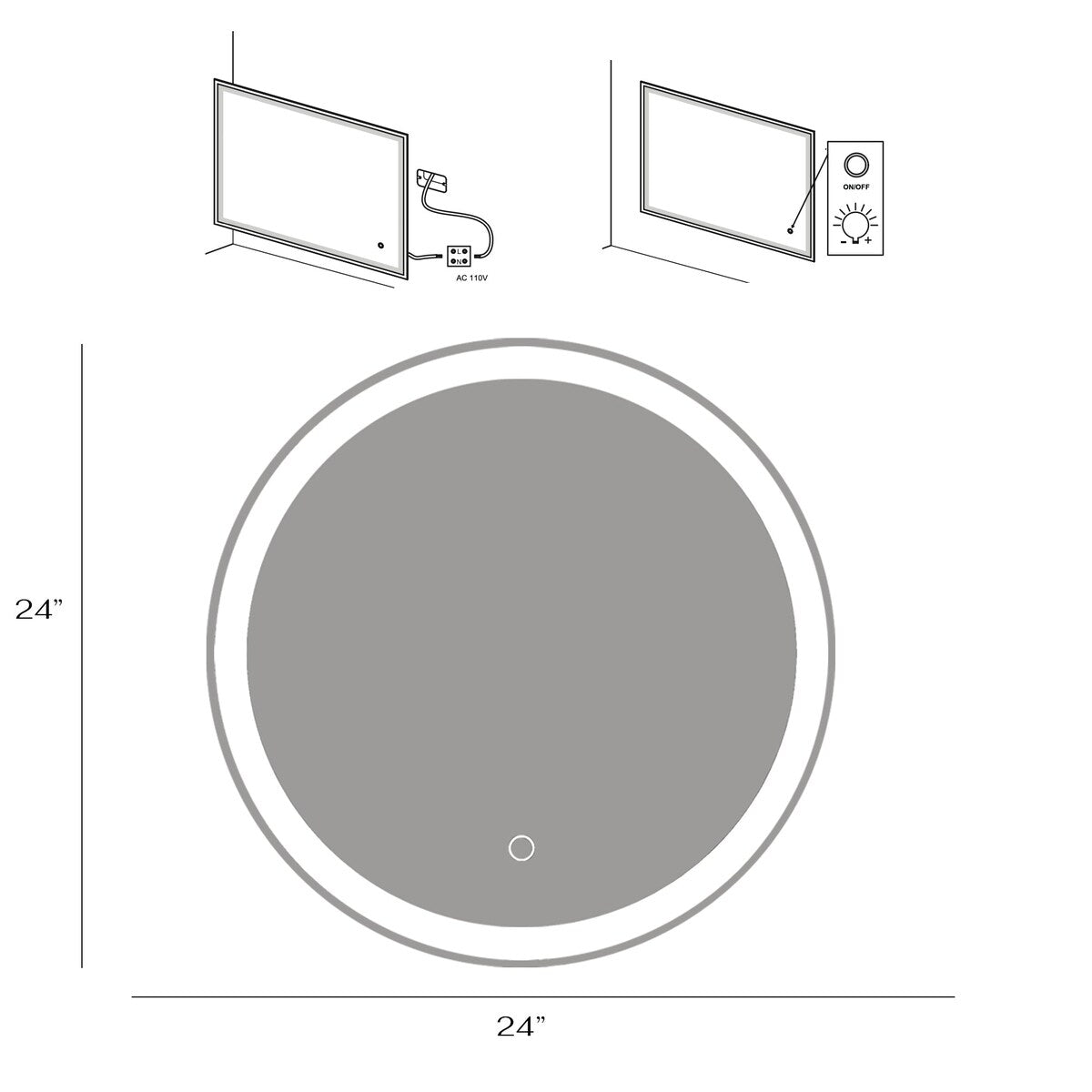Round Frameless Anti-Fog Wall-Mount LED Bathroom Vanity Mirror