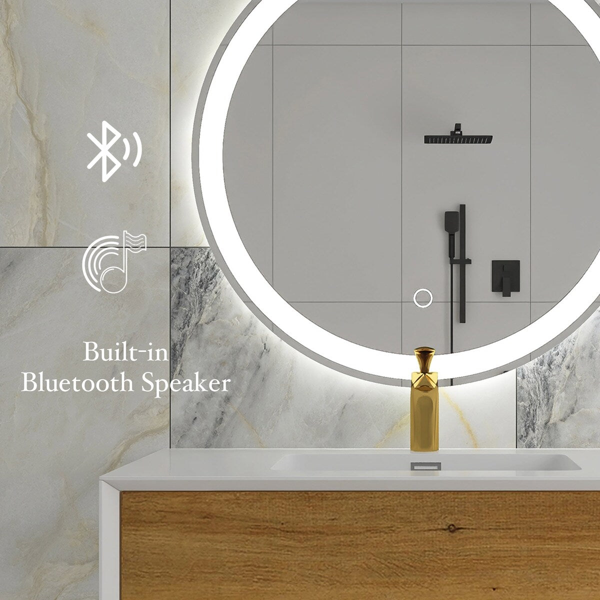Round Frameless Anti-Fog Wall-Mount LED Bathroom Vanity Mirror