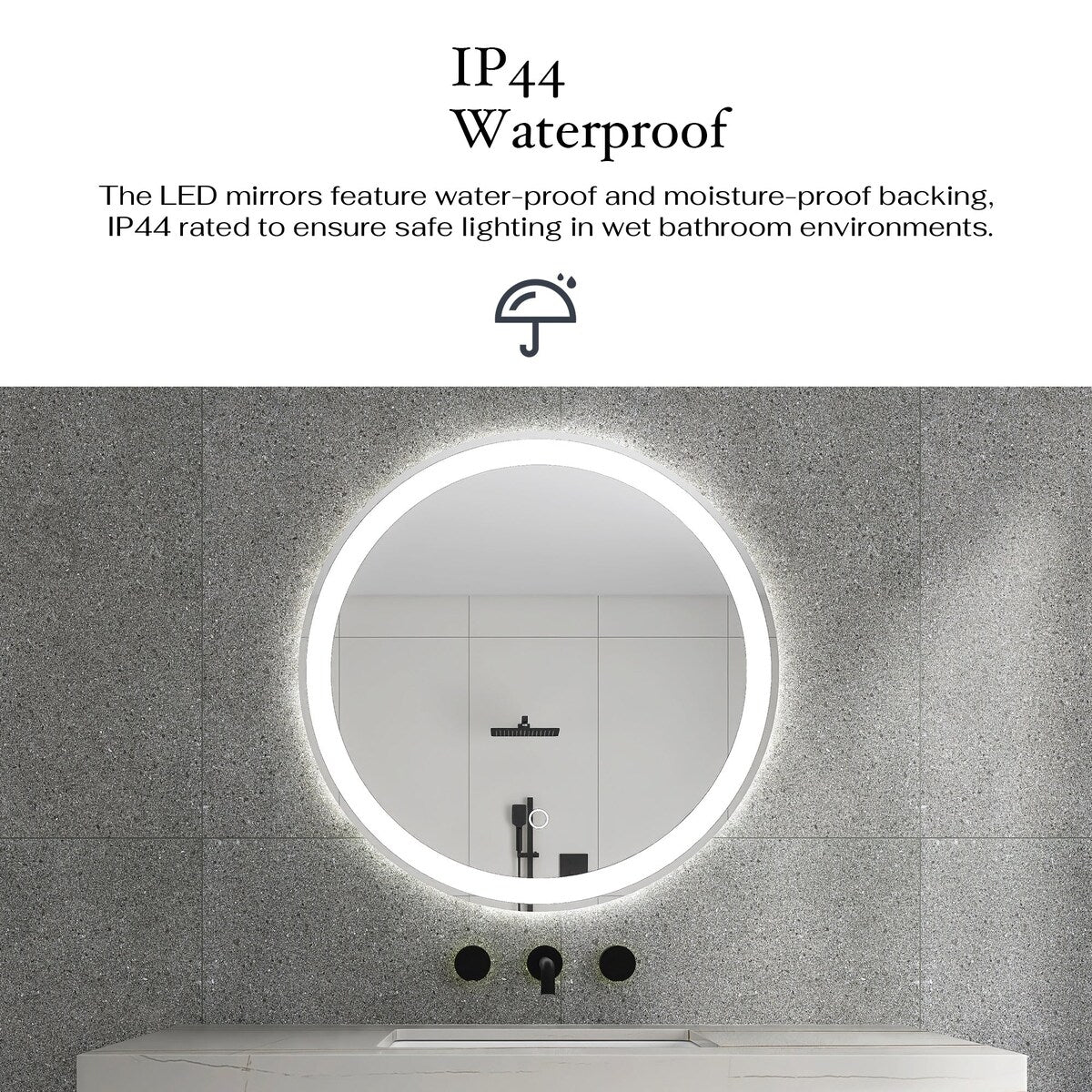 Round Frameless Anti-Fog Wall-Mount LED Bathroom Vanity Mirror